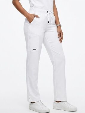 Grey’s Anatomy Mia Scrub Pants White Small Petite SP Zip Cargo Straight Leg